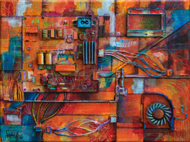 Malerei mit dem Titel "Electric Orange" von Fanni Zsofia David, Original-Kunstwerk, Acryl Auf Keilrahmen aus Holz montiert