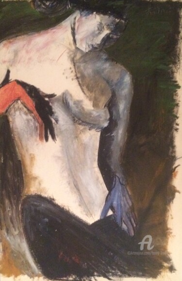 Peinture intitulée "Femme à la main rou…" par Fanny Fradin, Œuvre d'art originale, Huile