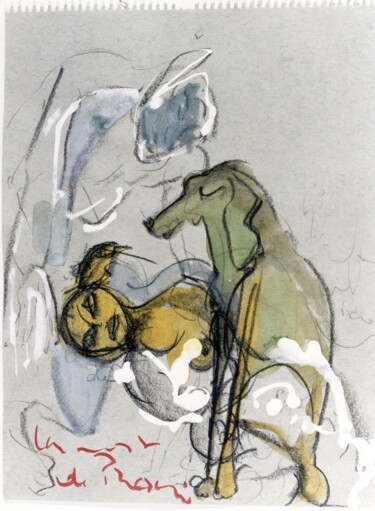 Painting titled "La mort d'une nymphe" by Fanny Fradin, Original Artwork, Ink