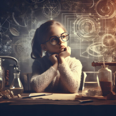 Digitale Kunst mit dem Titel "Girl scientist" von Fanny Gicela Rodriguez Sevillano, Original-Kunstwerk, KI-generiertes Bild