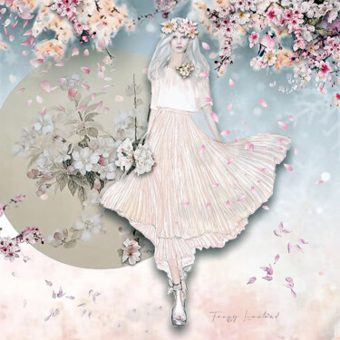Digital Arts titled "Les Fleurs de sakura" by Fanny Liautard-Illustration, Original Artwork, Digital Painting
