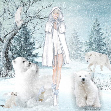 Arts numériques intitulée "Sous la neige avec…" par Fanny Liautard-Illustration, Œuvre d'art originale, Collage numérique