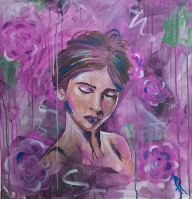 Painting titled "Rose-marie" by Fanny Pasquier, Original Artwork, Acrylic Mounted on Wood Stretcher frame
