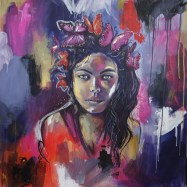 Painting titled "Cindy" by Fanny Pasquier, Original Artwork, Acrylic Mounted on Wood Stretcher frame