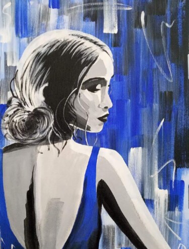 Malerei mit dem Titel "La fille en bleu" von Fanny Pasquier, Original-Kunstwerk, Acryl