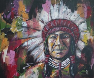 Malarstwo zatytułowany „Geronimo” autorstwa Fanny Pasquier, Oryginalna praca, Akryl Zamontowany na Drewniana rama noszy
