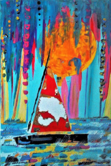 Peinture intitulée "Bateau Soleil" par Fanny Touchet, Œuvre d'art originale, Acrylique