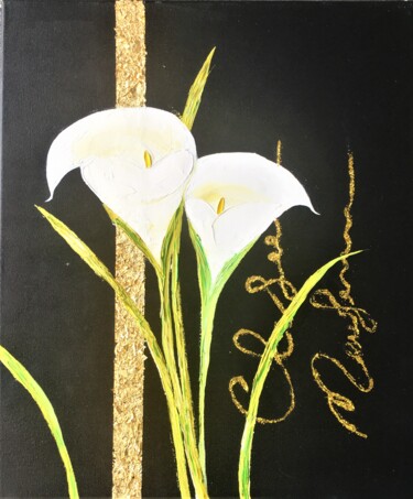 Painting titled "Arums" by Fanny Zanardelli, Original Artwork, Oil Mounted on Wood Stretcher frame