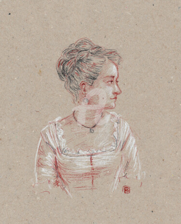 Drawing titled "Elégante" by Fanny Blanchet, Original Artwork, Chalk