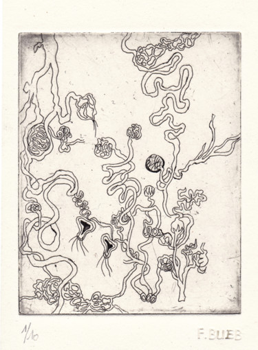 Gravures & estampes intitulée "Paysage" par Bueb Fanny, Œuvre d'art originale, Eau-forte