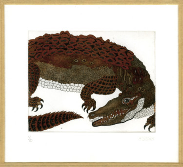 Gravures & estampes intitulée "Le crocodile" par Bueb Fanny, Œuvre d'art originale, Eau-forte