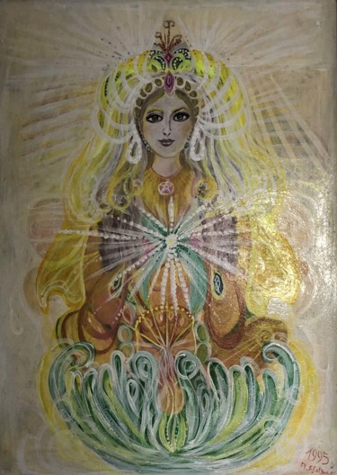 Malerei mit dem Titel "Sonnenengel" von Annemarie Stelzer, Original-Kunstwerk, Tempera