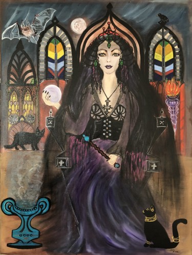 Malerei mit dem Titel "Die Schwarze Göttin" von Annemarie Stelzer, Original-Kunstwerk, Acryl