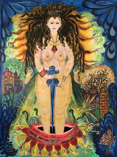Schilderij getiteld "Die Göttin der Gere…" door Annemarie Stelzer, Origineel Kunstwerk, Acryl