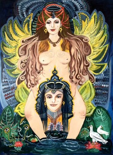 Schilderij getiteld "Die Göttin der Macht" door Annemarie Stelzer, Origineel Kunstwerk, Acryl