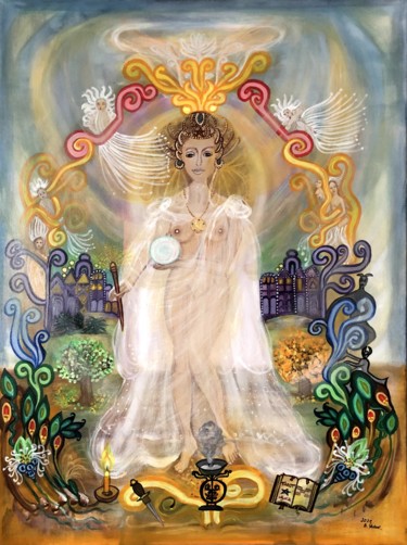 Schilderij getiteld "Die Weiße Göttin" door Annemarie Stelzer, Origineel Kunstwerk, Acryl