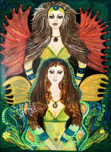 Malerei mit dem Titel "Die Göttinnen der D…" von Annemarie Stelzer, Original-Kunstwerk, Acryl