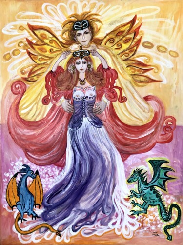 Malerei mit dem Titel "Gott und Göttin der…" von Annemarie Stelzer, Original-Kunstwerk, Acryl