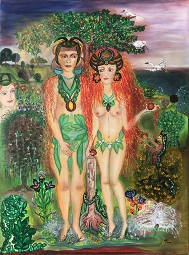 Schilderij getiteld "Göttin und Gott vom…" door Annemarie Stelzer, Origineel Kunstwerk, Acryl