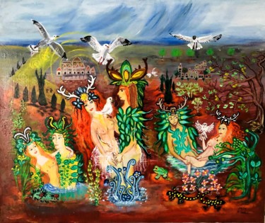 Malerei mit dem Titel "Göttin und Gott im…" von Annemarie Stelzer, Original-Kunstwerk, Acryl