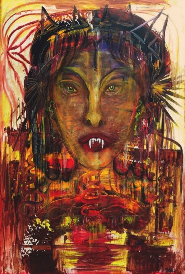 Malerei mit dem Titel "Vampire Lady" von Annemarie Stelzer, Original-Kunstwerk, Acryl