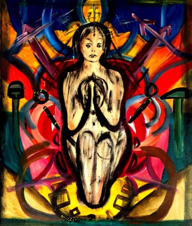 Malerei mit dem Titel "Angst" von Annemarie Stelzer, Original-Kunstwerk, Tempera