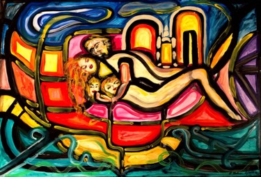 Peinture intitulée "Ménage à trois" par Annemarie Stelzer, Œuvre d'art originale, Tempera