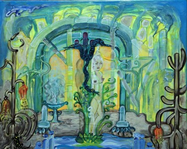 Schilderij getiteld "Der Sonnentempel" door Annemarie Stelzer, Origineel Kunstwerk, Tempera