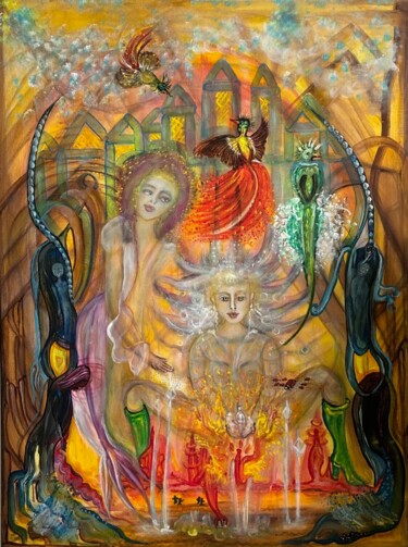 Pittura intitolato "Das Tal der Riesen" da Annemarie Stelzer, Opera d'arte originale, Tempera