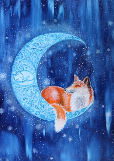 Painting titled "FANTASY RED FOX SLE…" by Nadiia Morokhovets, Original Artwork, Oil