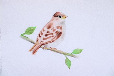 Painting titled "SPARROW ART WATERCO…" by Nadiia Morokhovets, Original Artwork, Watercolor