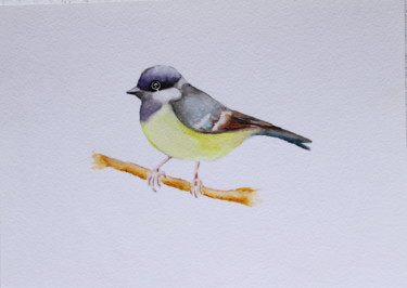 Painting titled "CHIKADEE TITMOUSE T…" by Nadiia Morokhovets, Original Artwork, Watercolor