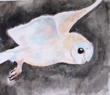 Painting titled "BARN OWL ART painti…" by Nadiia Morokhovets, Original Artwork, Watercolor