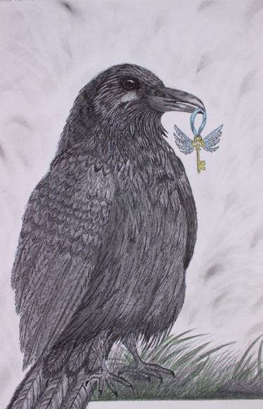 RAVEN ART crow artwork fantasy drawing gothic decor Dessin intitulée "RAVEN ART crow artw…" par Nadiia Morokhovets, Œuvre d'art originale, Graphite