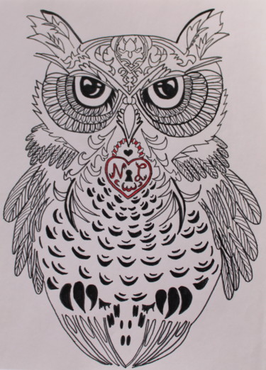 Drawing titled "Black and white owl…" by Nadiia Morokhovets, Original Artwork, Marker