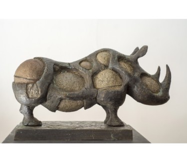 「Save the Rhino IV」というタイトルの彫刻 Roberto Fantiniによって, オリジナルのアートワーク, ブロンズ