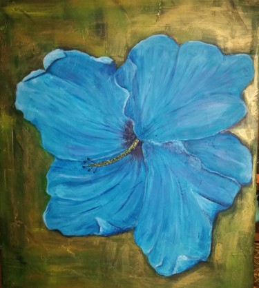 Peinture intitulée "Hibiscus bleu" par Fany Maudieu, Œuvre d'art originale, Acrylique