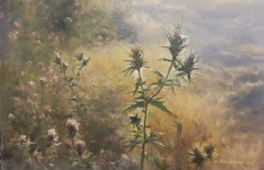 Painting titled "Thistles Are Also B…" by Faramarz Mokhtarpour, Original Artwork, Oil