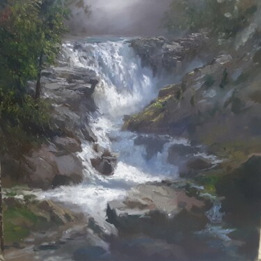 Painting titled "The Waterfall" by Faramarz Mokhtarpour, Original Artwork, Oil