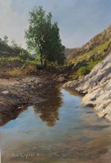 Painting titled "Gift Of Water" by Faramarz Mokhtarpour, Original Artwork, Oil