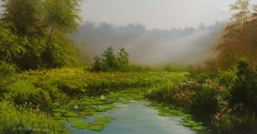 Painting titled "A Misty Morning" by Faramarz Mokhtarpour, Original Artwork, Oil