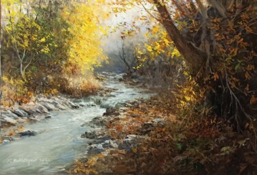Painting titled "Fall On The River" by Faramarz Mokhtarpour, Original Artwork, Oil