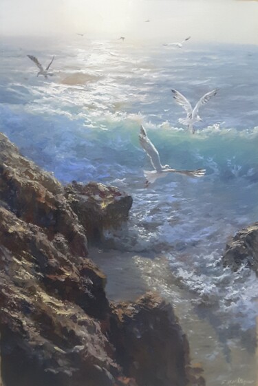 Pintura titulada "Sun On The  Beach" por Faramarz Mokhtarpour, Obra de arte original, Oleo