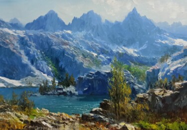 Painting titled "Blue Mountains" by Faramarz Mokhtarpour, Original Artwork, Oil