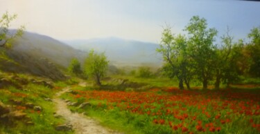 Painting titled "The Pathway In Spri…" by Faramarz Mokhtarpour, Original Artwork, Oil