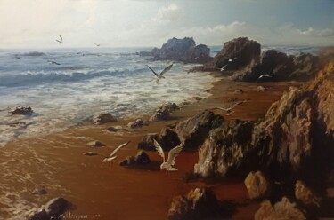 Painting titled "Beach" by Faramarz Mokhtarpour, Original Artwork, Oil