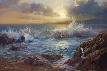 Painting titled "Sunset On The Sandy…" by Faramarz Mokhtarpour, Original Artwork, Oil