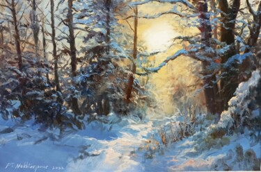Painting titled "Forest  Sunset in W…" by Faramarz Mokhtarpour, Original Artwork, Oil