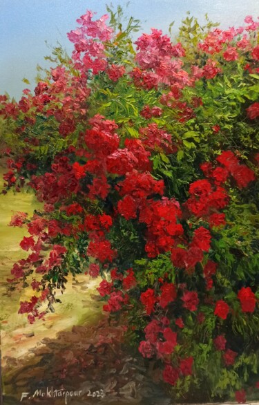 Painting titled "Red Elgantine" by Faramarz Mokhtarpour, Original Artwork, Oil