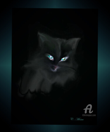 Digital Arts titled "chatbleu2.jpg" by Christiane Mosca, Original Artwork, Digital Painting